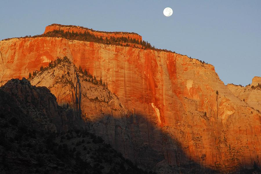 Zion National Park Photograph - Full Moon Over East Temple by Stephen Vecchiotti