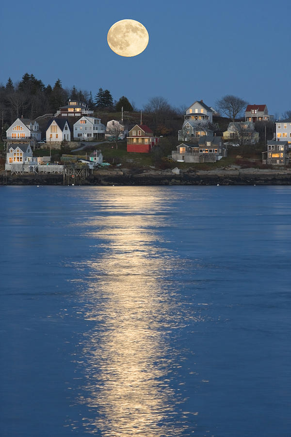 Sunset Photograph - Full Moon Over Georgetown Island Maine by Keith Webber Jr