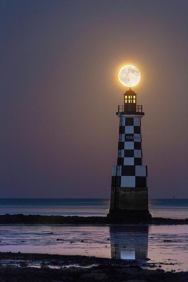 Full Moon Over Lighthouse Photograph by Laurent Laveder