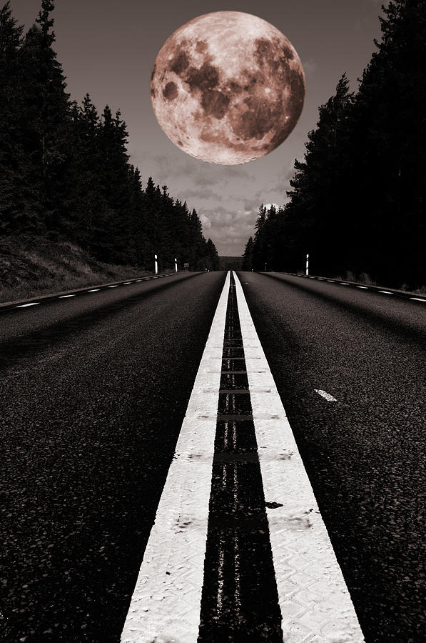Full Moon Over Lonely Country Road Photograph by Christian Lagereek