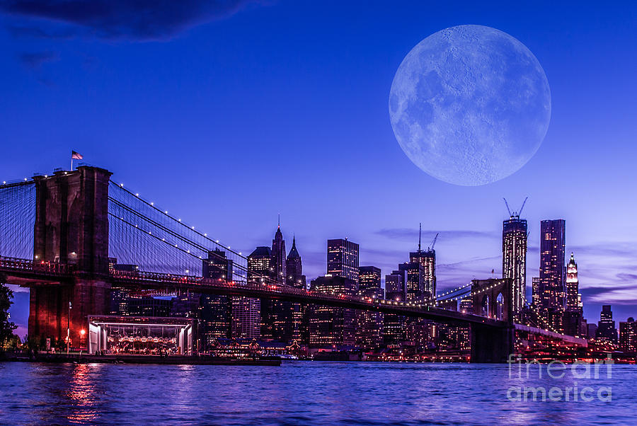 Full moon over Manhattan II Photograph by Hannes Cmarits