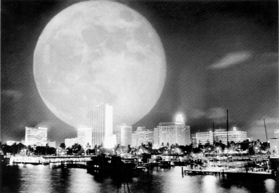 Miami Photograph - Full Moon Over Miami by Underwood Archives   Charles Trainor