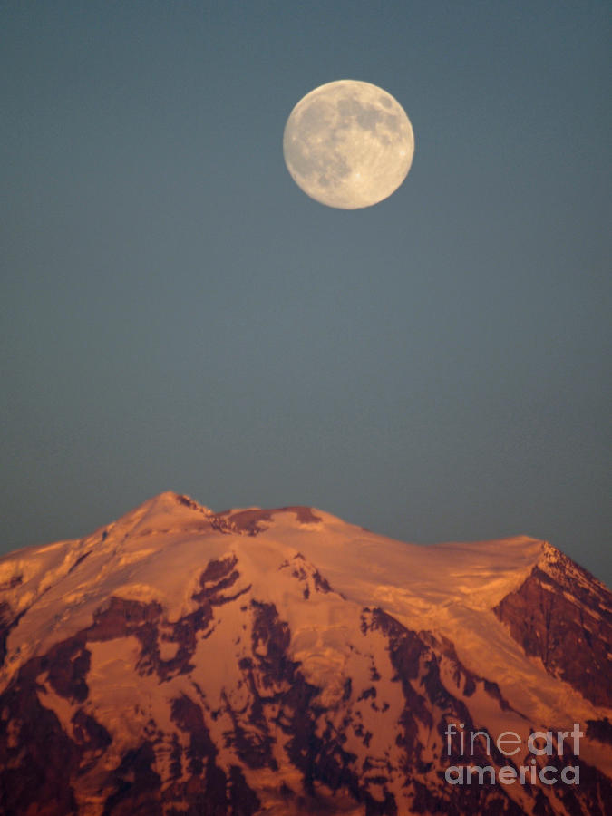 Full Moon Over Mount Rainier Photograph by Jacklyn Duryea Fraizer