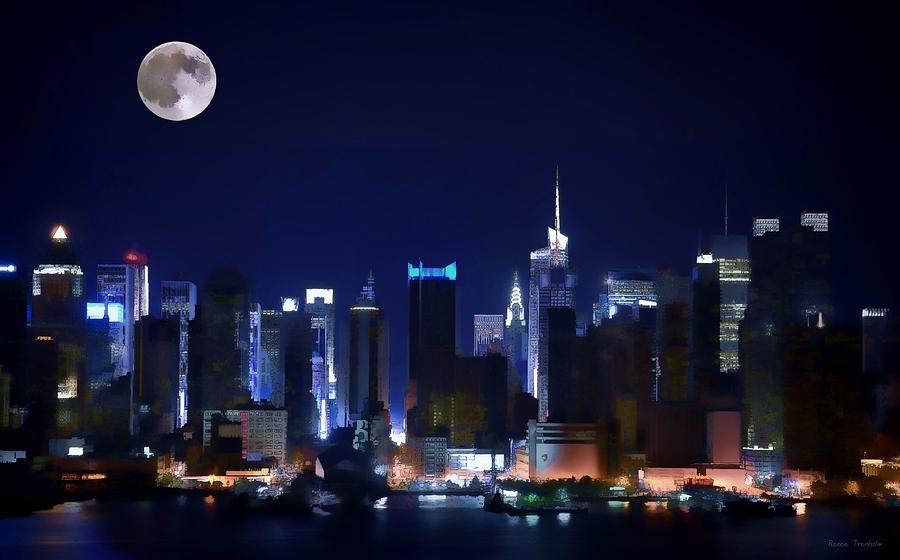 Full Moon Over New York Digital Art by Renee Trenholm
