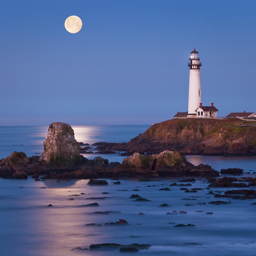 Pigeon Photograph - Full Moon Over Pigeon Point by Mike Oria by   California Coastal Commission