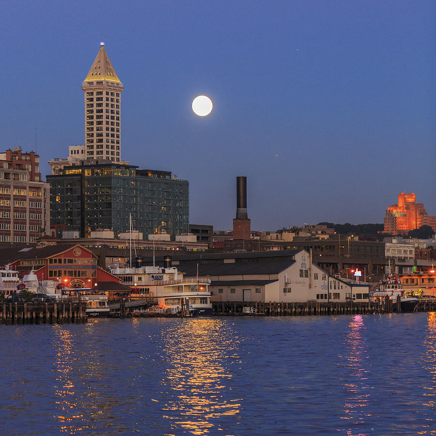 Full moon over Pioneer Square Photograph by Scott Campbell