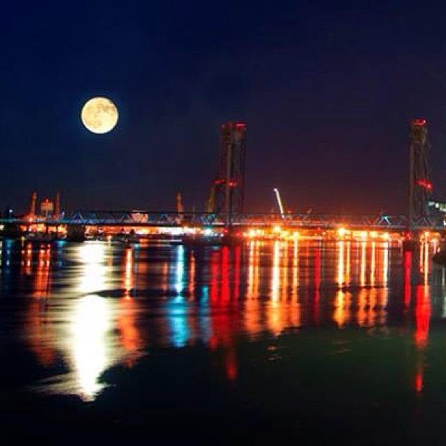 Bridge Photograph - Full Moon Over Portsmouth Harbor by Joann Vitali