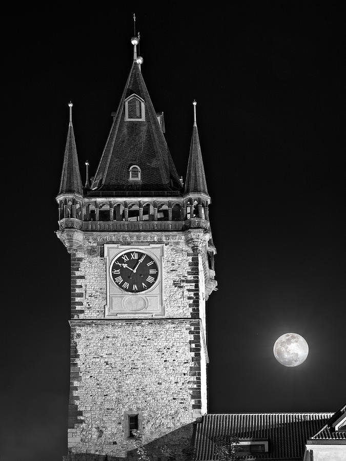 Architecture Photograph - Full Moon Over Prague Town Hall / Prague by Barry O Carroll