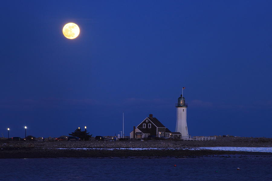 Full Moon over Scituate Lighthouse Photograph by John Burk