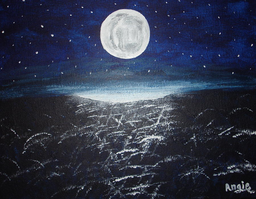 Full Moon over the Water Painting by Angie Butler