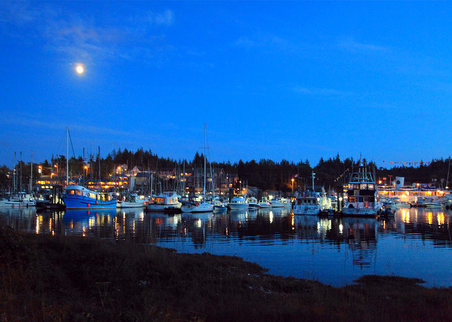 Boat Photograph - Full moon over Ucluelet by Ron Ritchey