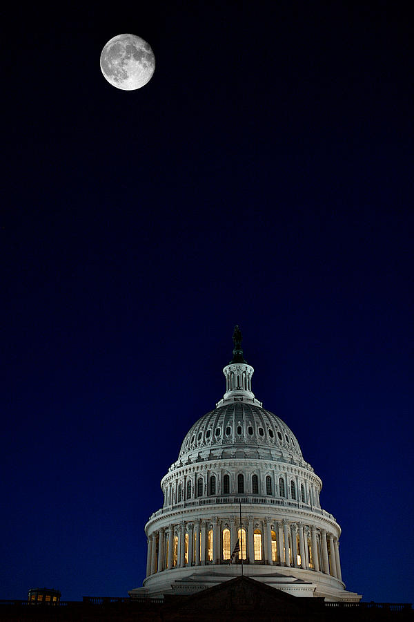 Full Moon Over US Capitol Photograph by Lawrence Boothby