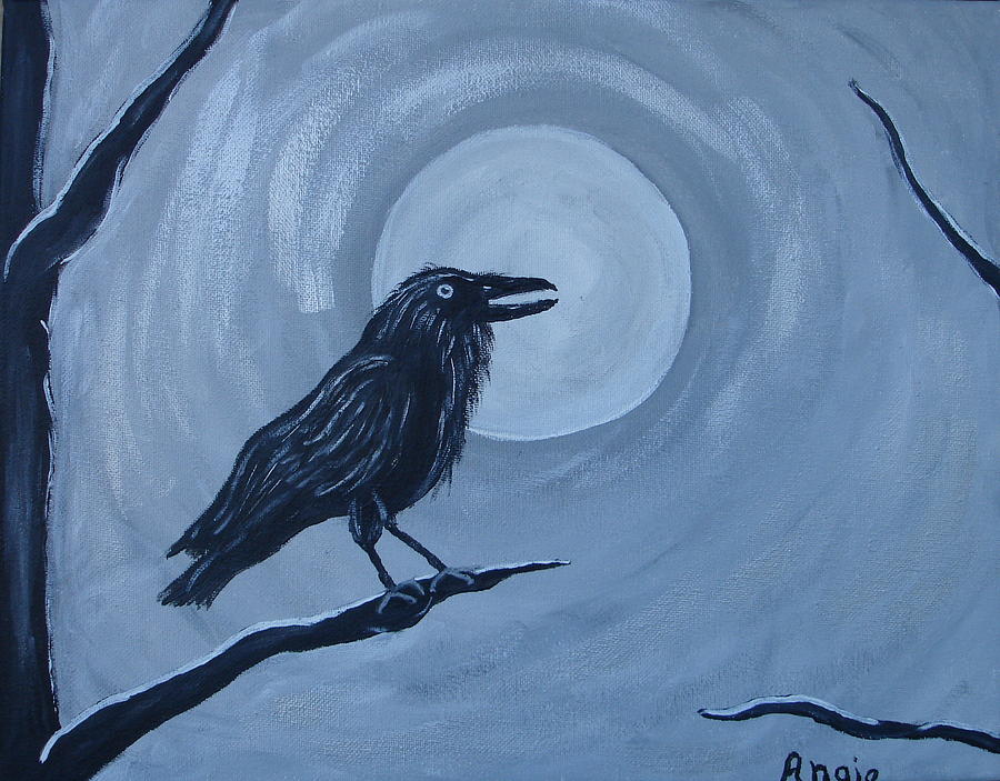 Full Moon Raven Painting by Angie Butler