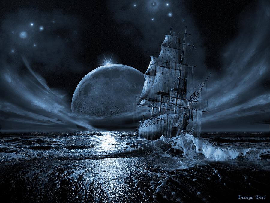 Journey Digital Art - Full moon rising by George Grie