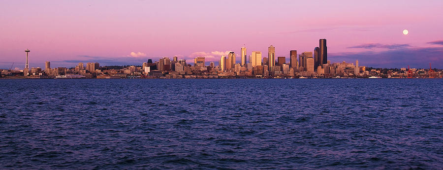 Seattle Photograph - Full Moon Rising Over Seattle by Paul Conrad