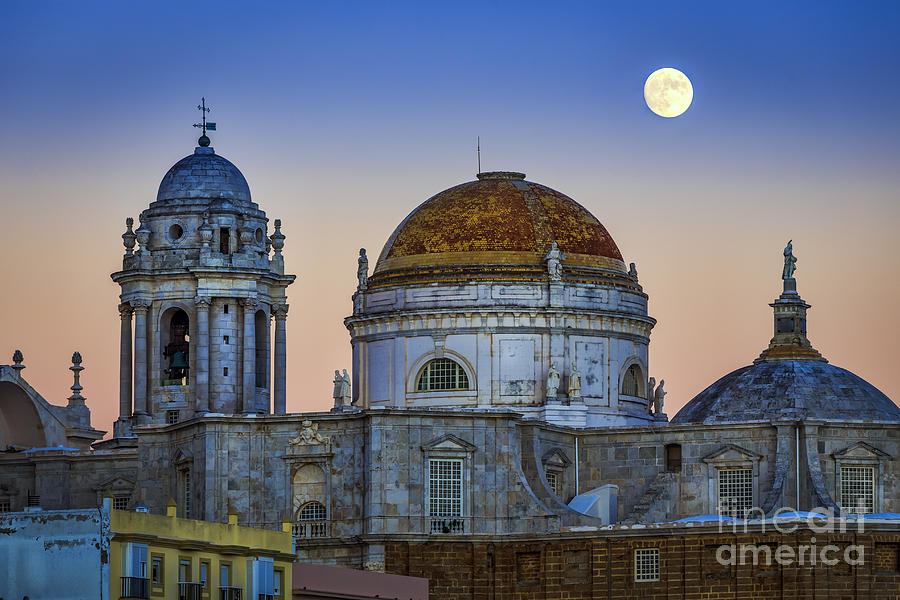 Full Moon Rising Over the Cathedral Cadiz Spain Photograph by Pablo Avanzini
