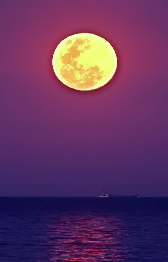Space Photograph - Full Moon Rising Over The Sea by Luis Argerich