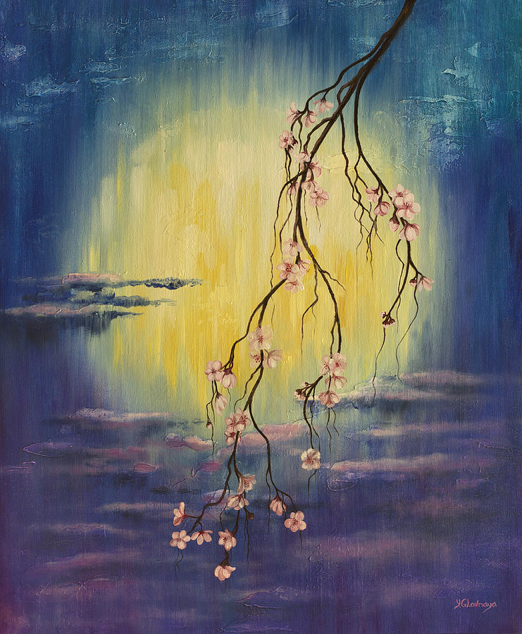 Full moon sakura Painting by Yuliya Glavnaya