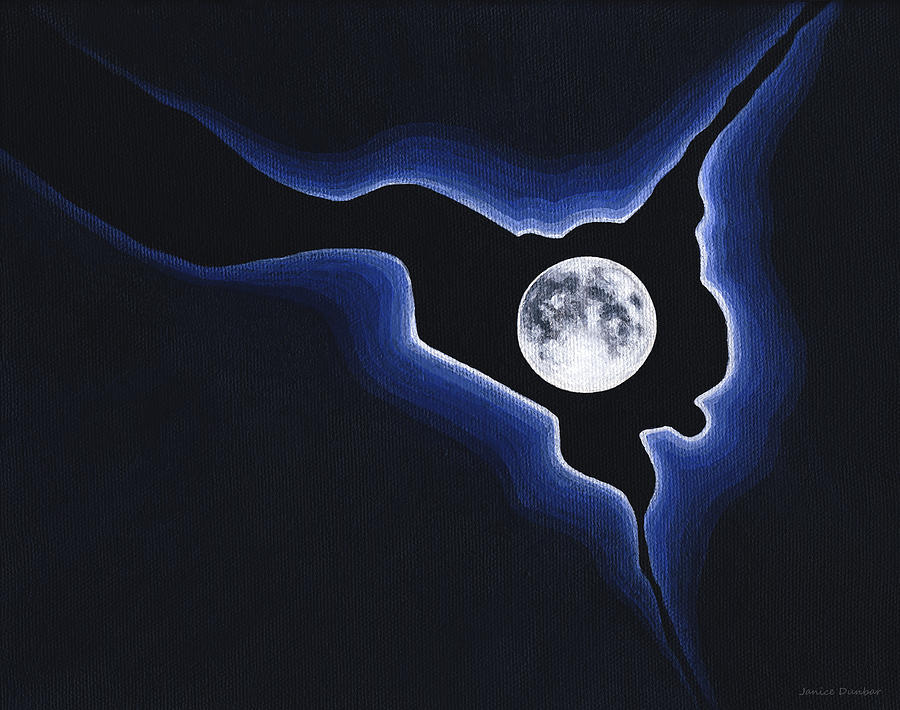 Space Painting - Full Moon Silver Lining by Janice Dunbar