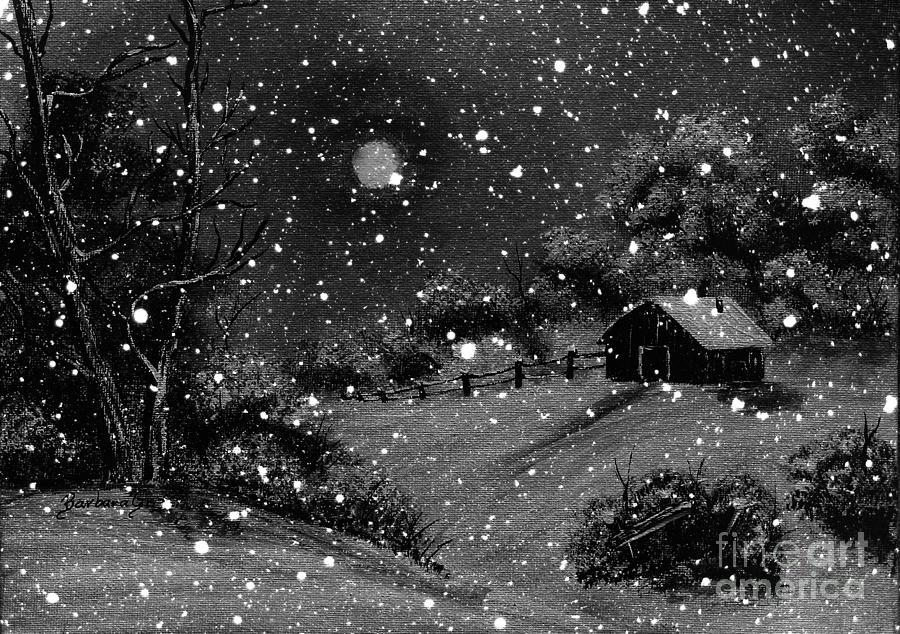 Full Moon Winter Night Painting by Barbara A Griffin