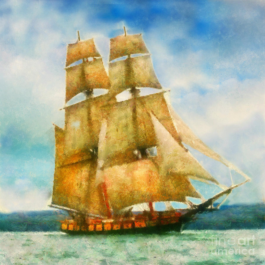 Ship Painting - Full Sail by Scott Bennett