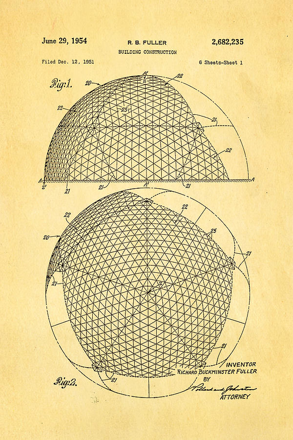 Vintage Photograph - Fuller Geodesic Dome Patent Art 1954  by Ian Monk