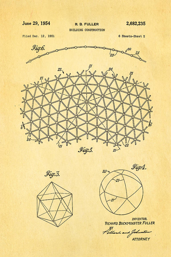 Vintage Photograph - Fuller Geodesic Dome Patent Art 2 1954  by Ian Monk
