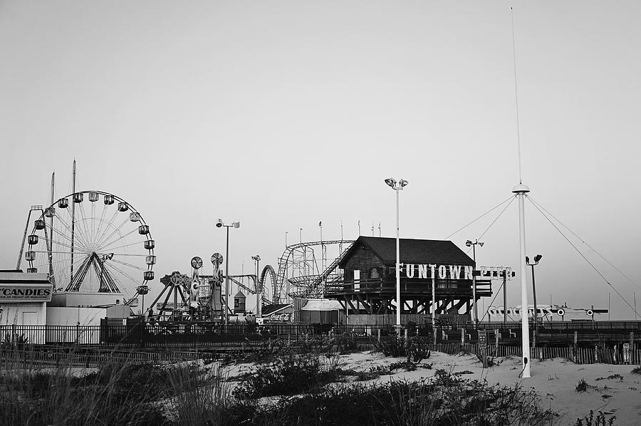 Fun at the Shore Seaside Park NJ Black and White Photograph by Terry DeLuco
