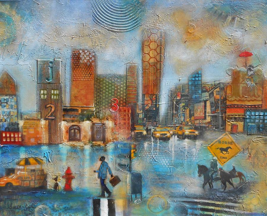 Fun City Mixed Media oil  Painting by Susan Goh