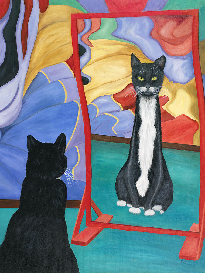 Fun House Skinny Cat Painting by Karen Zuk Rosenblatt