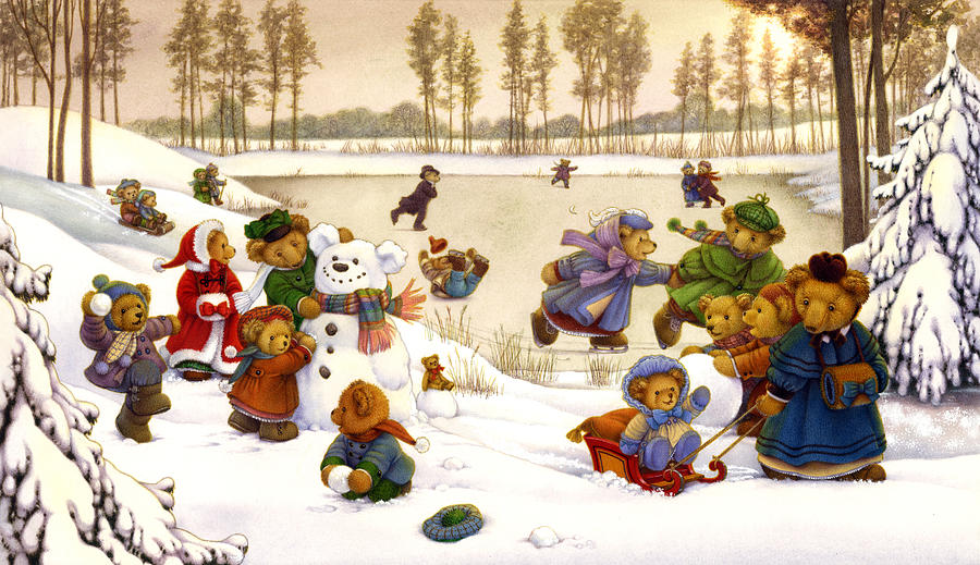 Christmas Painting - Fun In The Snow by Carol Lawson