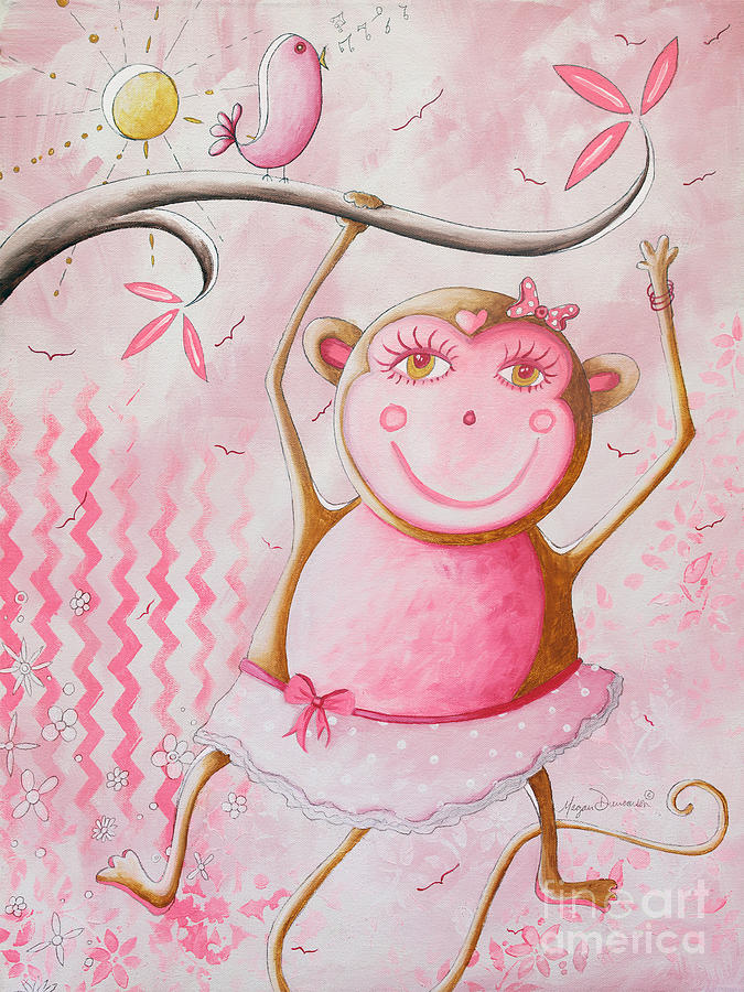 Fun Whimsical Pink Monkey Princess Baby Girl Nursery Painting by Megan Duncanson Painting by Megan Aroon