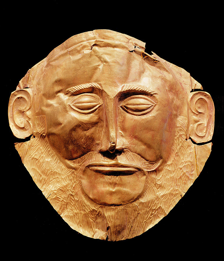 Portrait Photograph - Funerary Mask From Mycenae, Formerly Thought To Be That Of Agamemnon Gold by Mycenaean