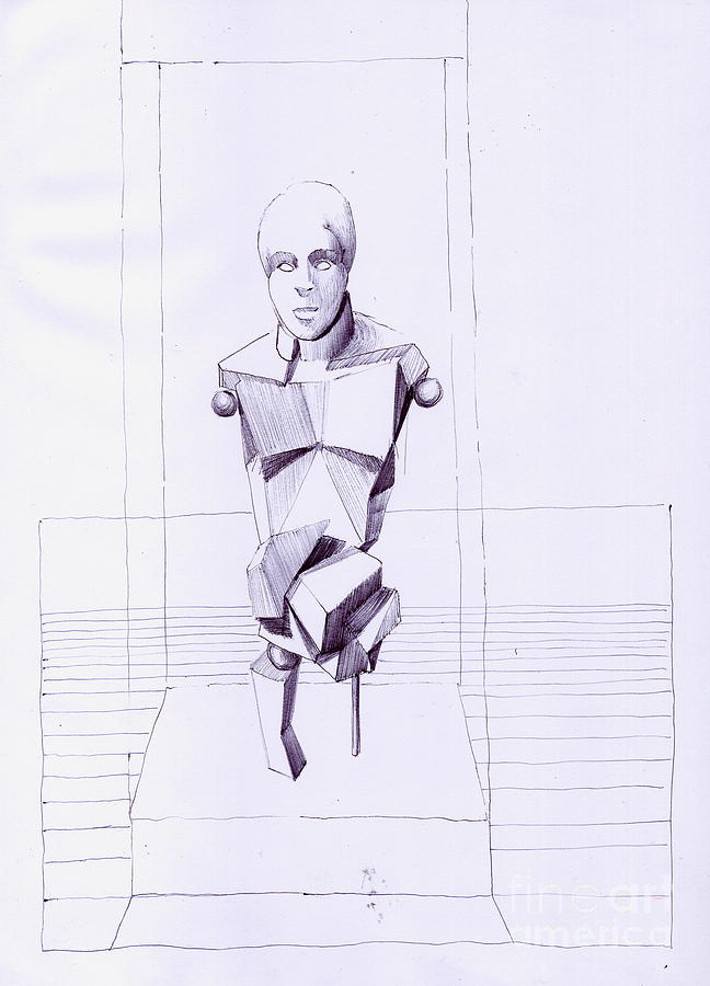 Statue Drawing - Funerary Sculpture On The Grave Of An Artist Preserved In A Showcase by Line Arion
