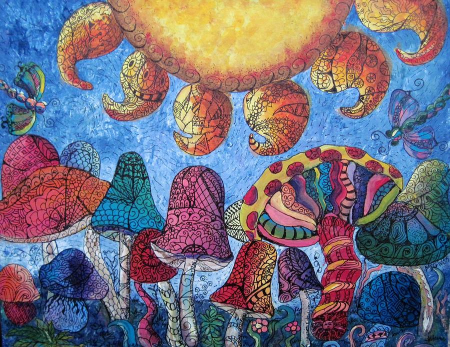 Fungi zen tangles Painting by Megan Walsh