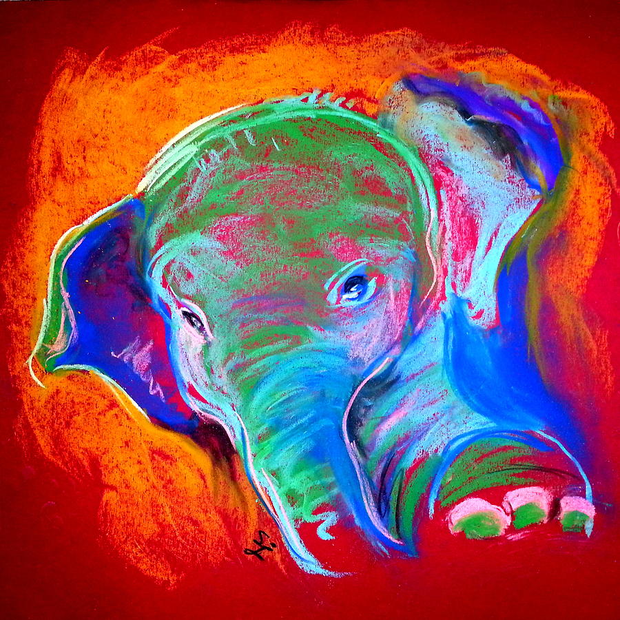 Funky Baby Elephant Blue Painting by Sue Jacobi