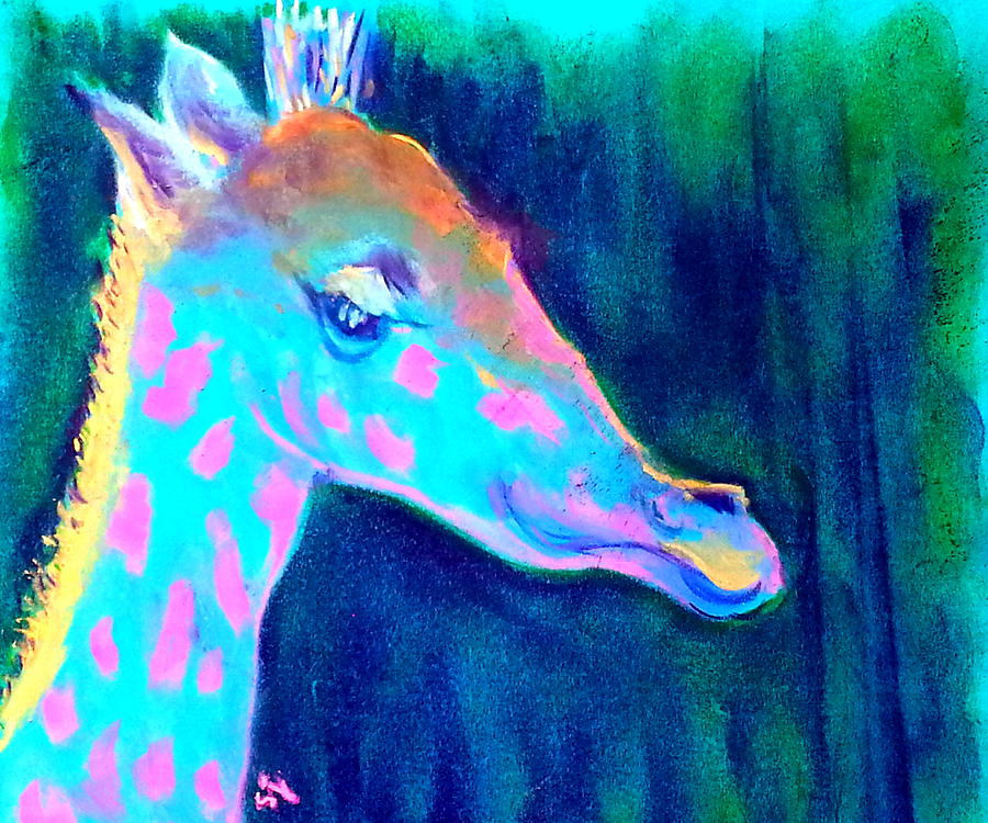 Animal Painting - Funky Blue Giraffe Smile by Sue Jacobi