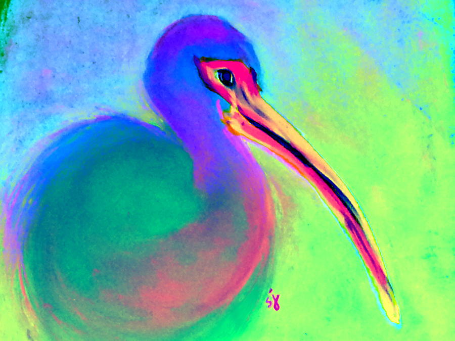 Funky Colorful White Ibis Art Print Painting by Sue Jacobi