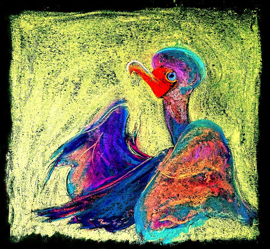 Bird Painting - Funky Cormorant Baby Wing Dance Art Prints by Sue Jacobi