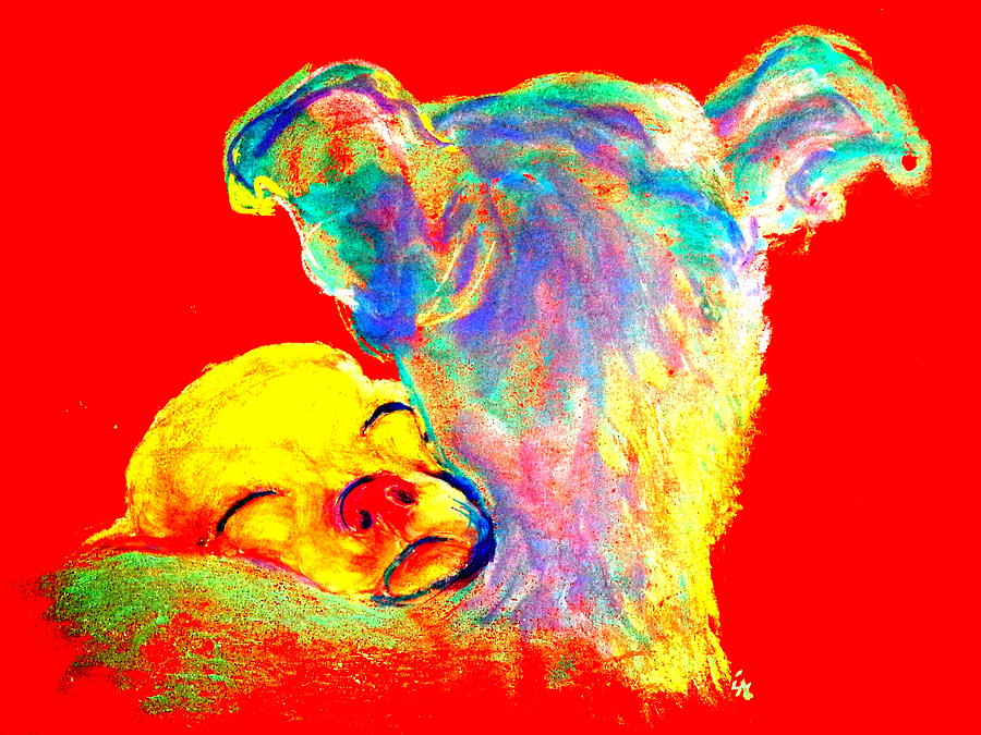 Animal Painting - Funky Doggie and Puppy Dog Art Print by Sue Jacobi