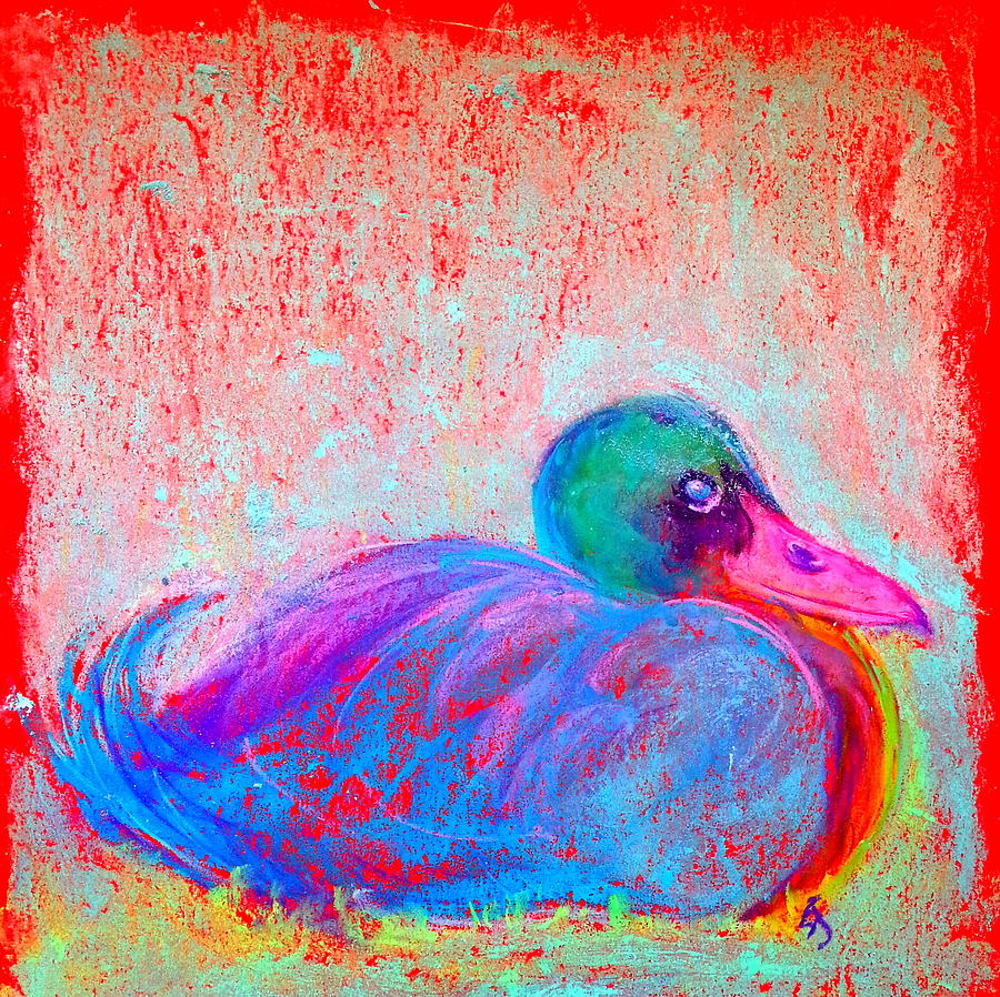 Bird Painting - Funky Duck In Snowfall by Sue Jacobi