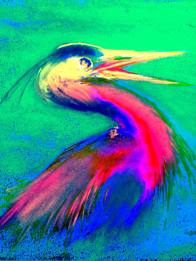 Funky GBH Great Blue Heron Bird Art Prints Painting by Sue Jacobi