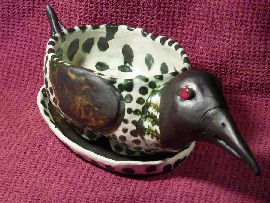 Loon Sculpture - FUNKY LOON PLANTER HANDBUILT IN USA from a lump of clay by Debbie Limoli
