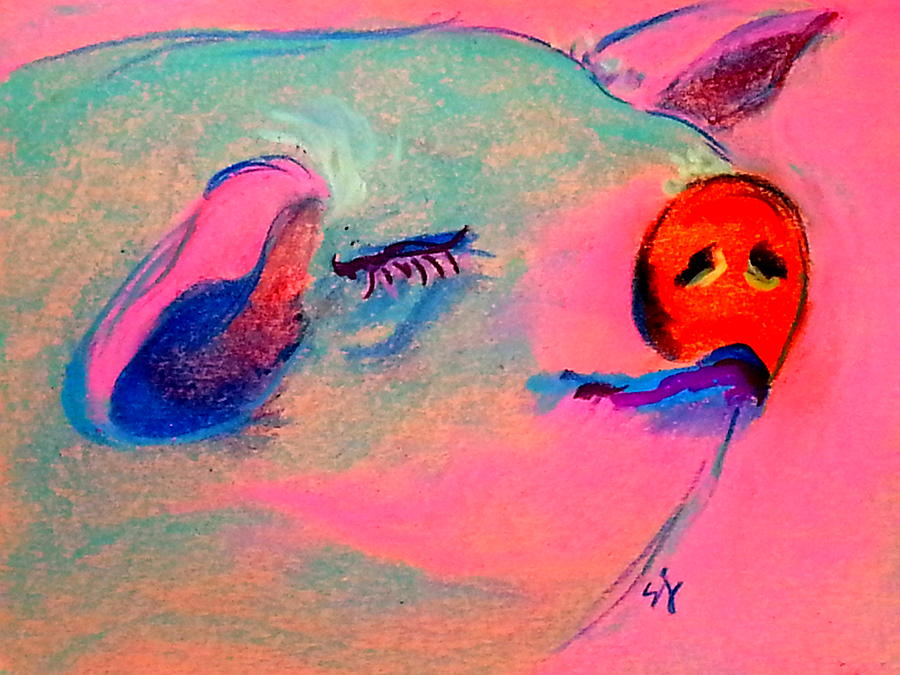 Funky Piggy Pink Painting by Sue Jacobi