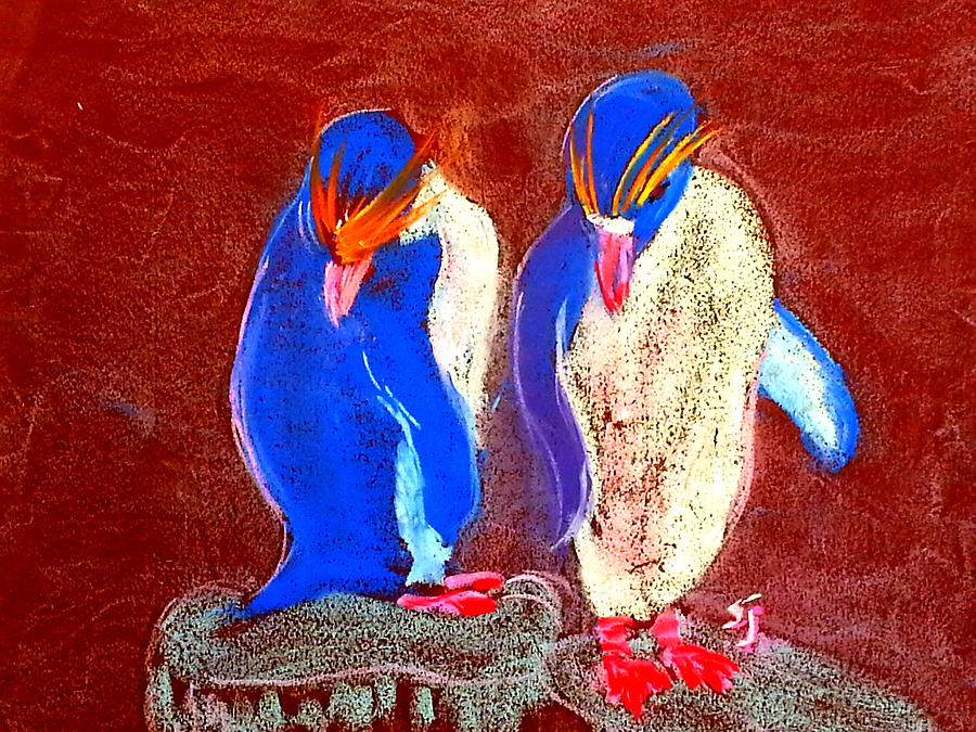 Funky Rockhopper Penguins Painting by Sue Jacobi