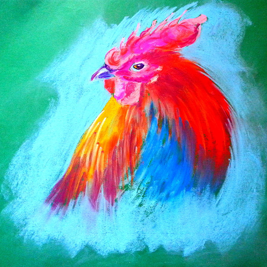 Funky Rooster Art Print Painting by Sue Jacobi