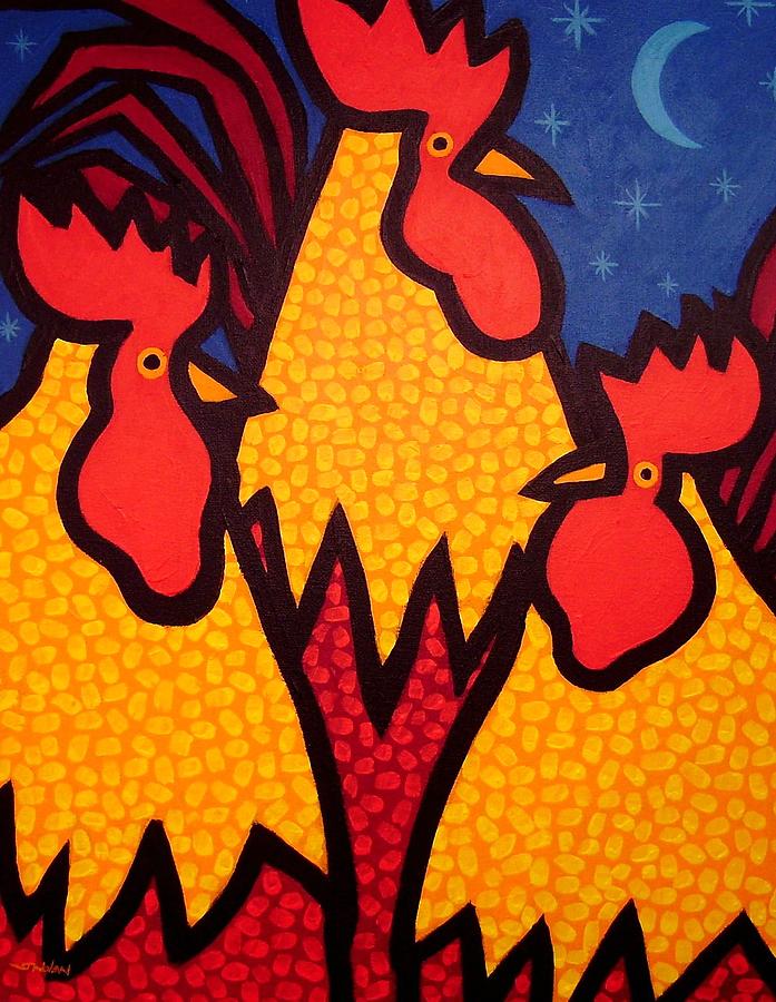 Bird Painting - Funky Roosters by John  Nolan