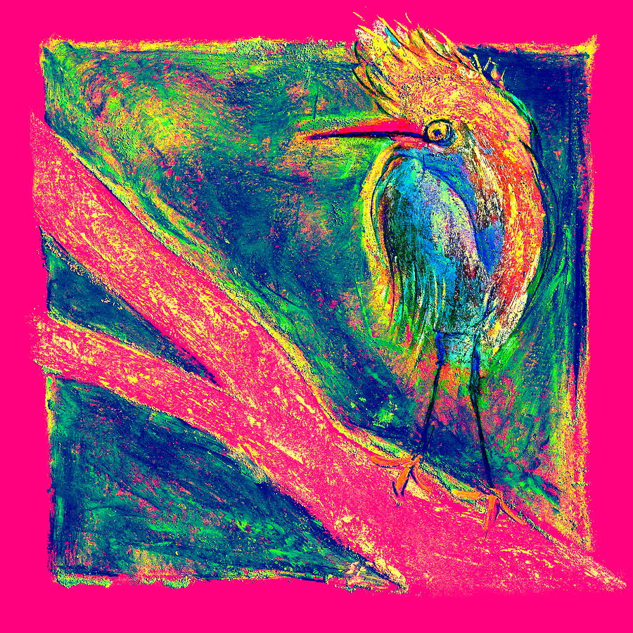 Funky Snowy Egret on Tree Art Prints Painting by Sue Jacobi