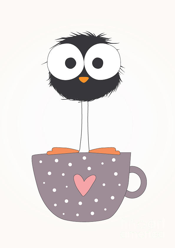Love Digital Art - Funny Bird On A Cup Illustration by Mers1na Love Digital Art - Funny Bird On A Cup Illustration by Mers1na