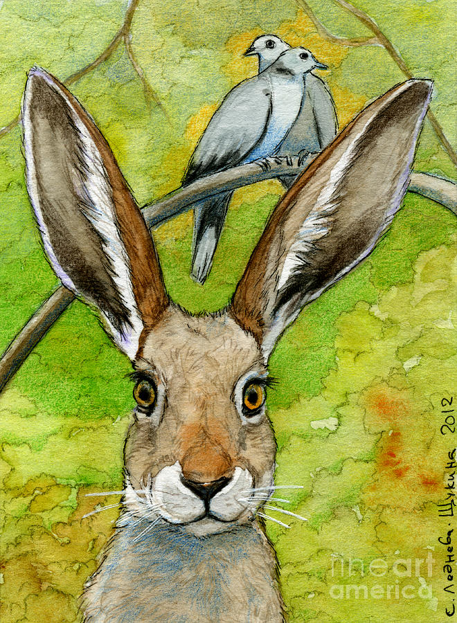 Funny bunnies-thoughts of love 836 Painting by Svetlana Ledneva-Schukina